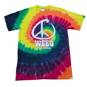 Spiral Rainbow Tie Dye WEED California T-Shirt Women's Size Small
